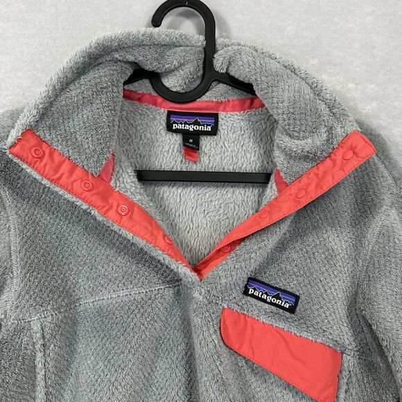 Patagonia Women's Re-Tool Medium Snap-T Pullover Gray & Coral Polartec Thermal - Picture 6 of 14
